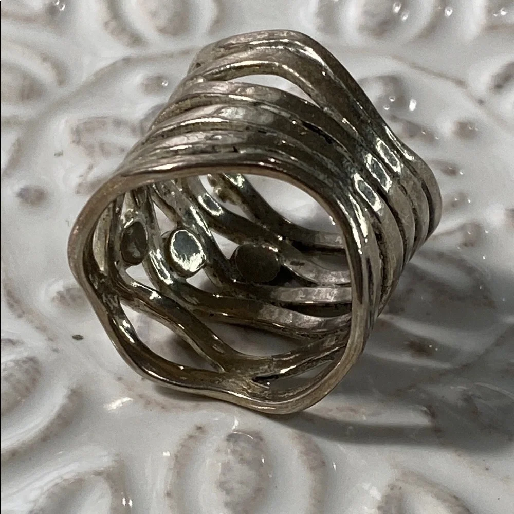 Vintage Israeli Sterling Silver Blue Fire Opal Wave Ring Size 6
